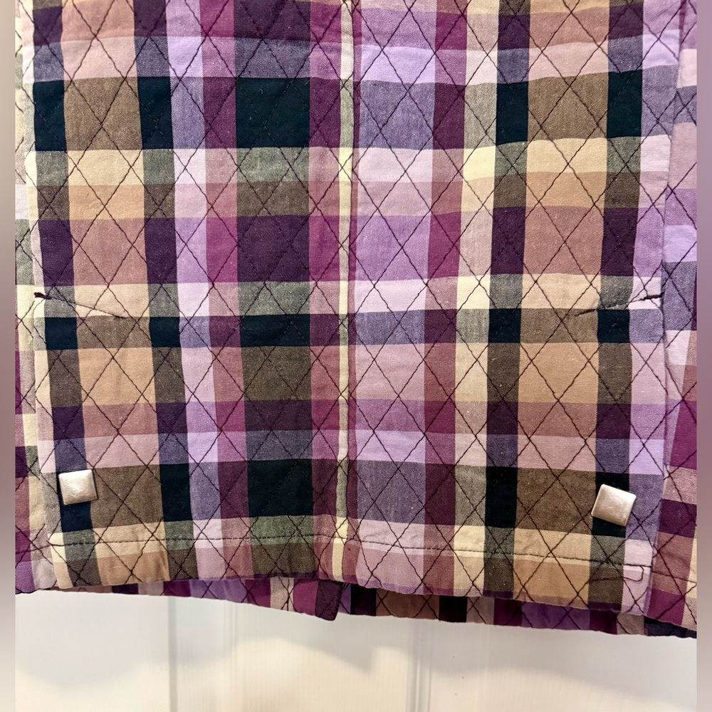 Christopher & Banks Purple Plaid Quilted Snap-Front Vest, Small. - Picture 8 of 10